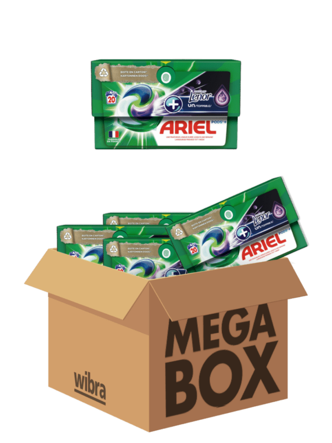 Ariel wasmiddel + Lenor megabox 80 pods - Wibra
