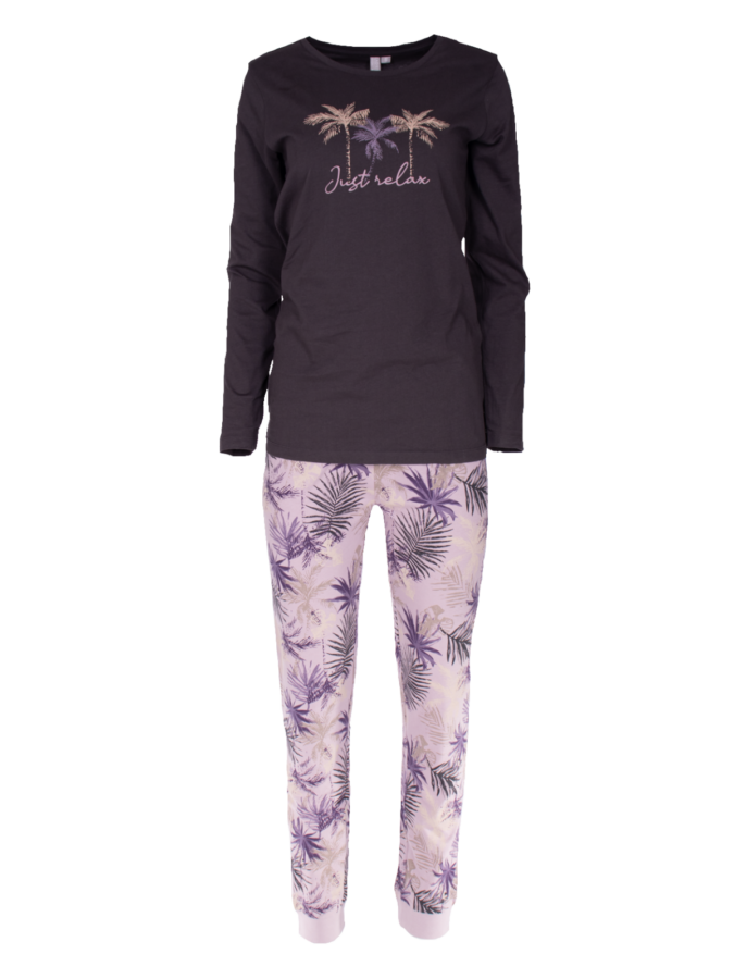 Dames pyjama met palmboom – purple4, L - Wibra