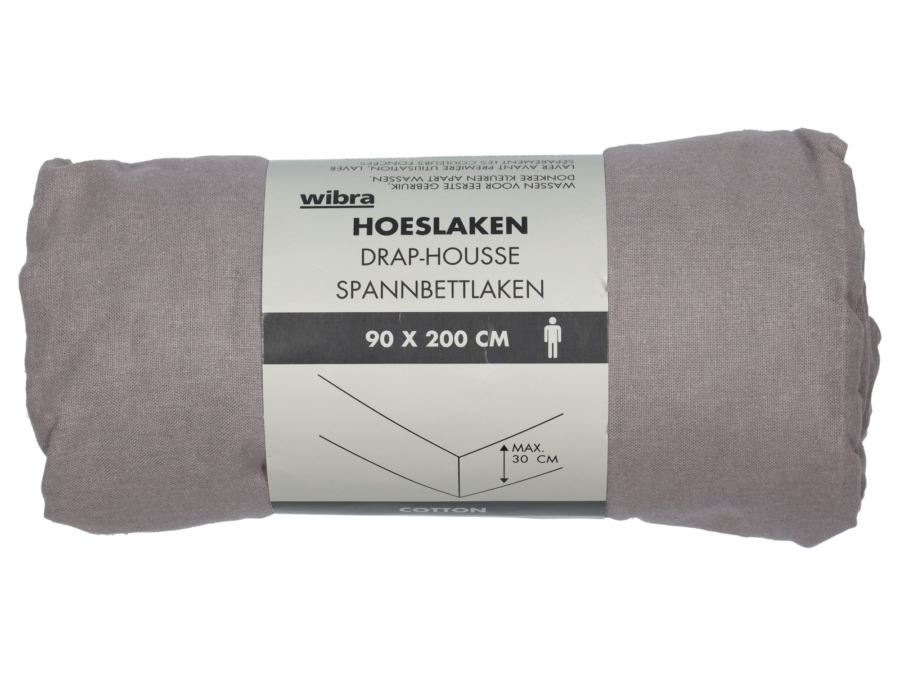 Hoeslaken - 90 x 200 cm - antraciet - Wibra