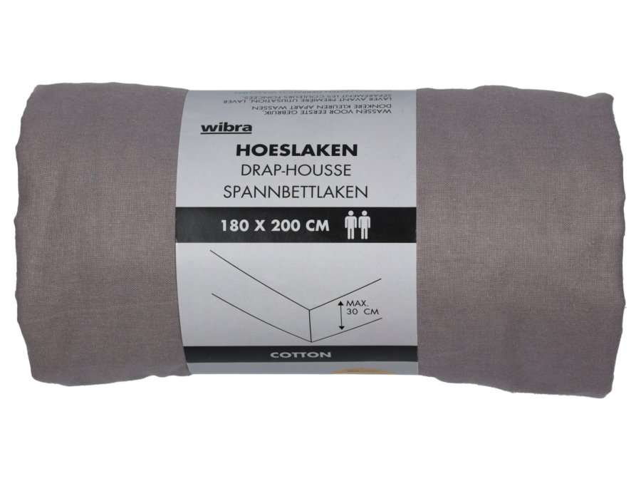 Hoeslaken - 180 x 200 cm - antraciet - Wibra